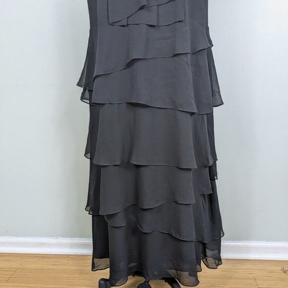 Y2K BCBG Silk Prom Dress Maxi Gown 2 Black Silk Ruffle Glam Grunge Layered Vtg - Picture 10 of 15